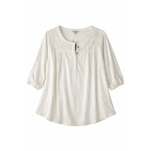 Lucky Brand Womens White Embroidered Henley 3/4 Sleeve Top 3X 7Q64073 NEW